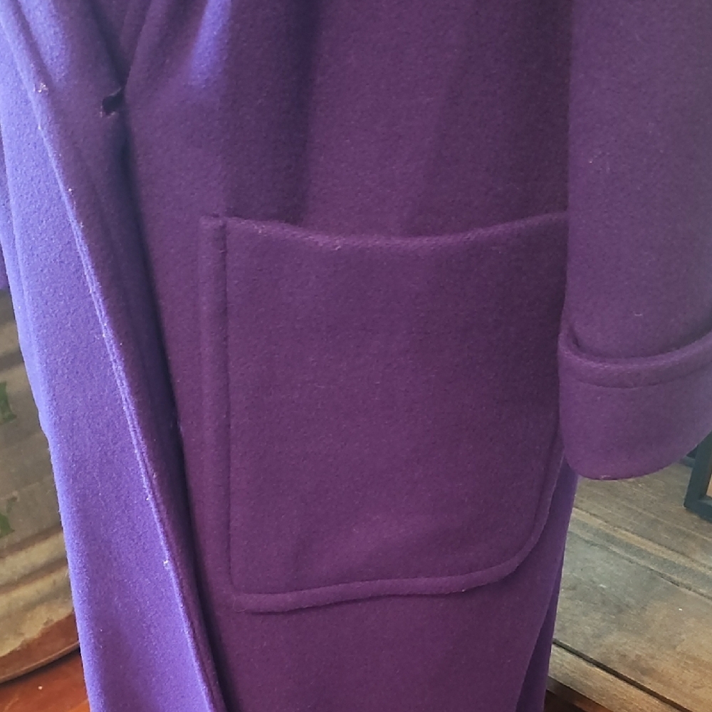Long Purple Wool-Blend Trench Coat with Patch Pockets - Picture 2 of 5